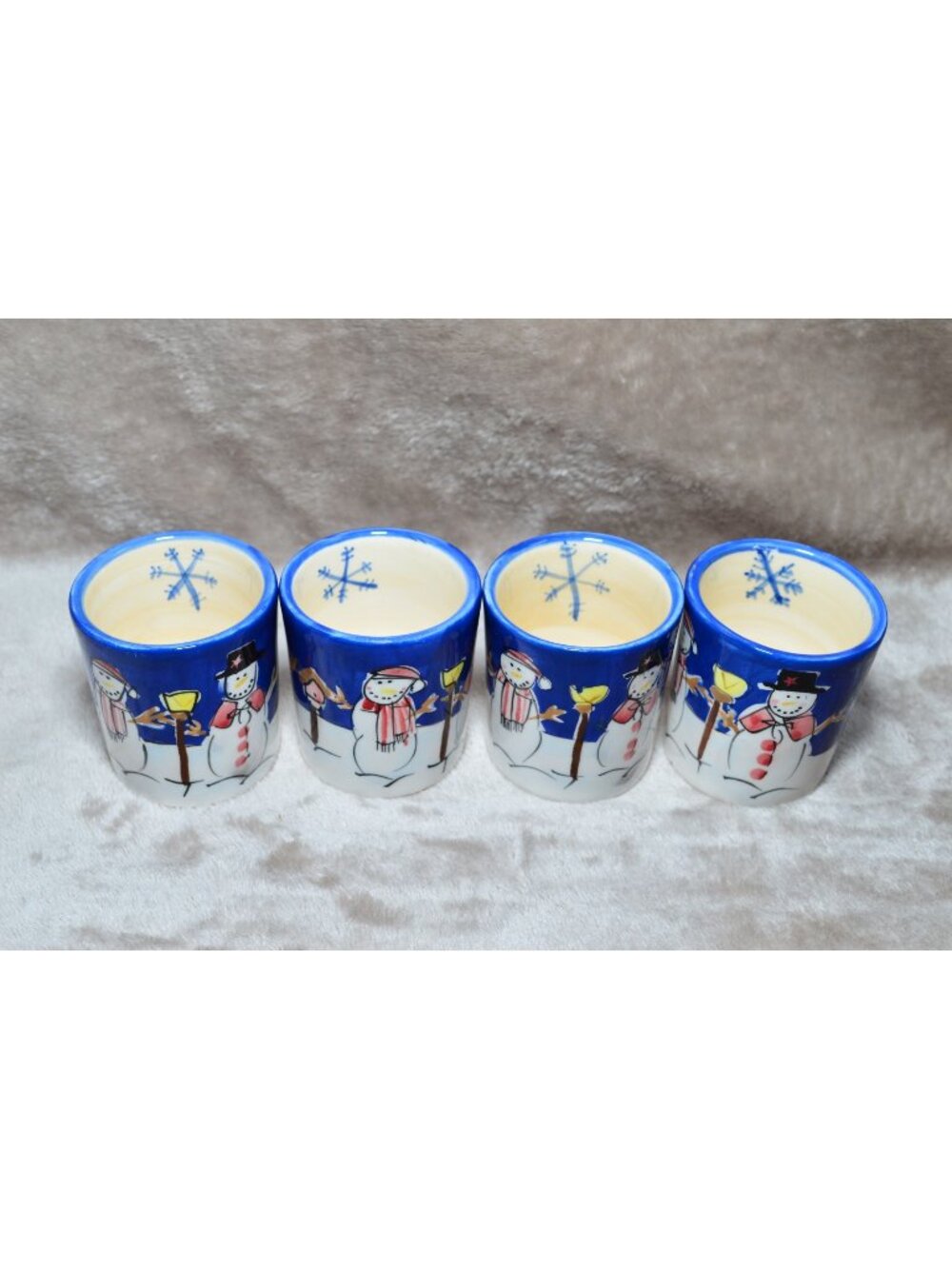 Snowman Ceramic Votive Candle Holders Holiday Whimsical Winter Cottagecore Party